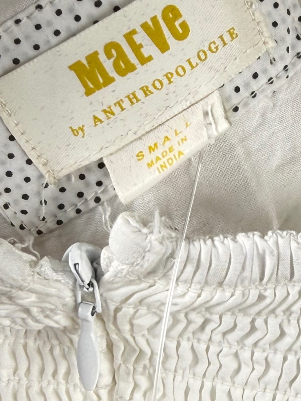 Maeve Anthropologie White Puff Sleeve Mini Dress Fit & Flare Cotton NWT SZ SM - Picture 5 of 9